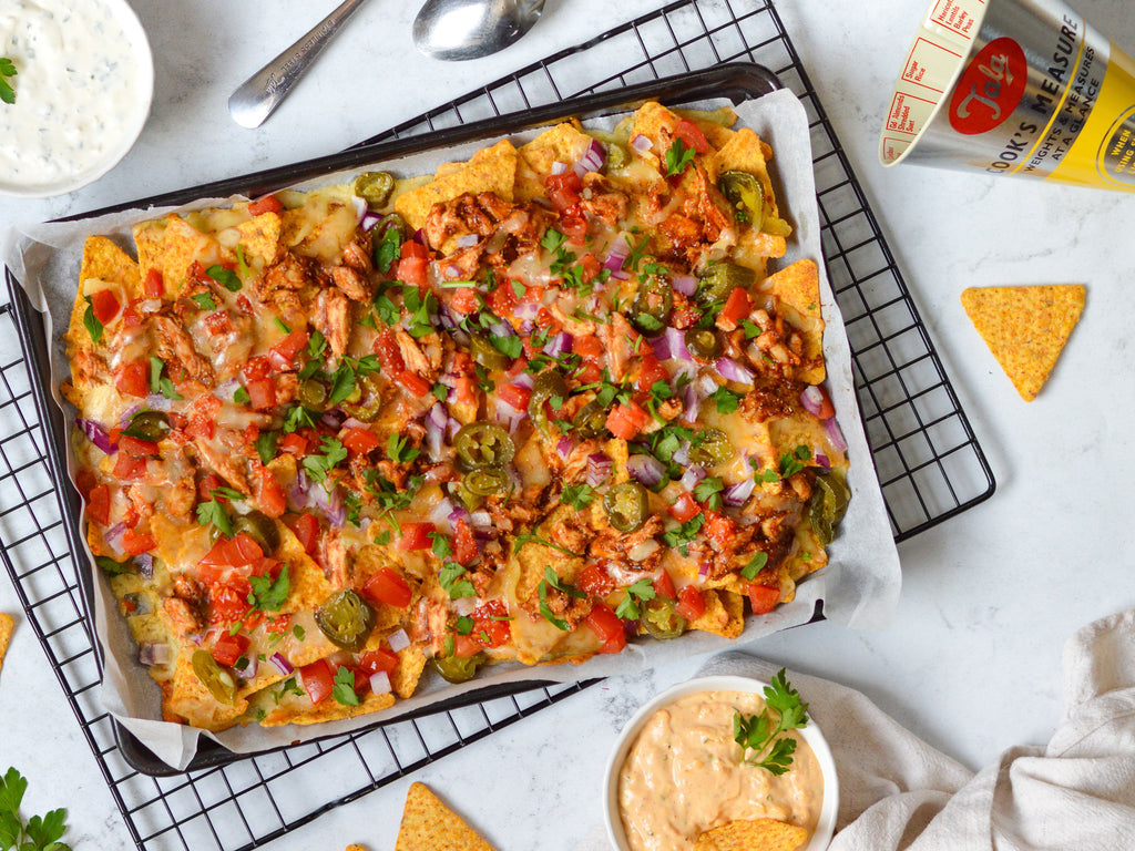 Sheet Pan BBQ Chicken Nachos