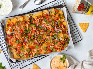 Sheet Pan BBQ Chicken Nachos