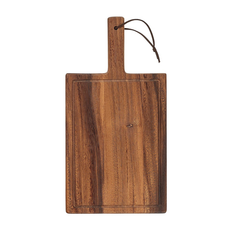 Tala Small Chunky Handled Board w Groove & Leather Tie in Lacquered Acacia