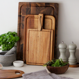 Tala Small Chunky Handled Board w Groove & Leather Tie in Lacquered Acacia