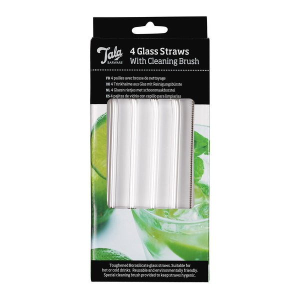 Reusable Glass Drinking Straws + Cleaning Brush (Set of 4)